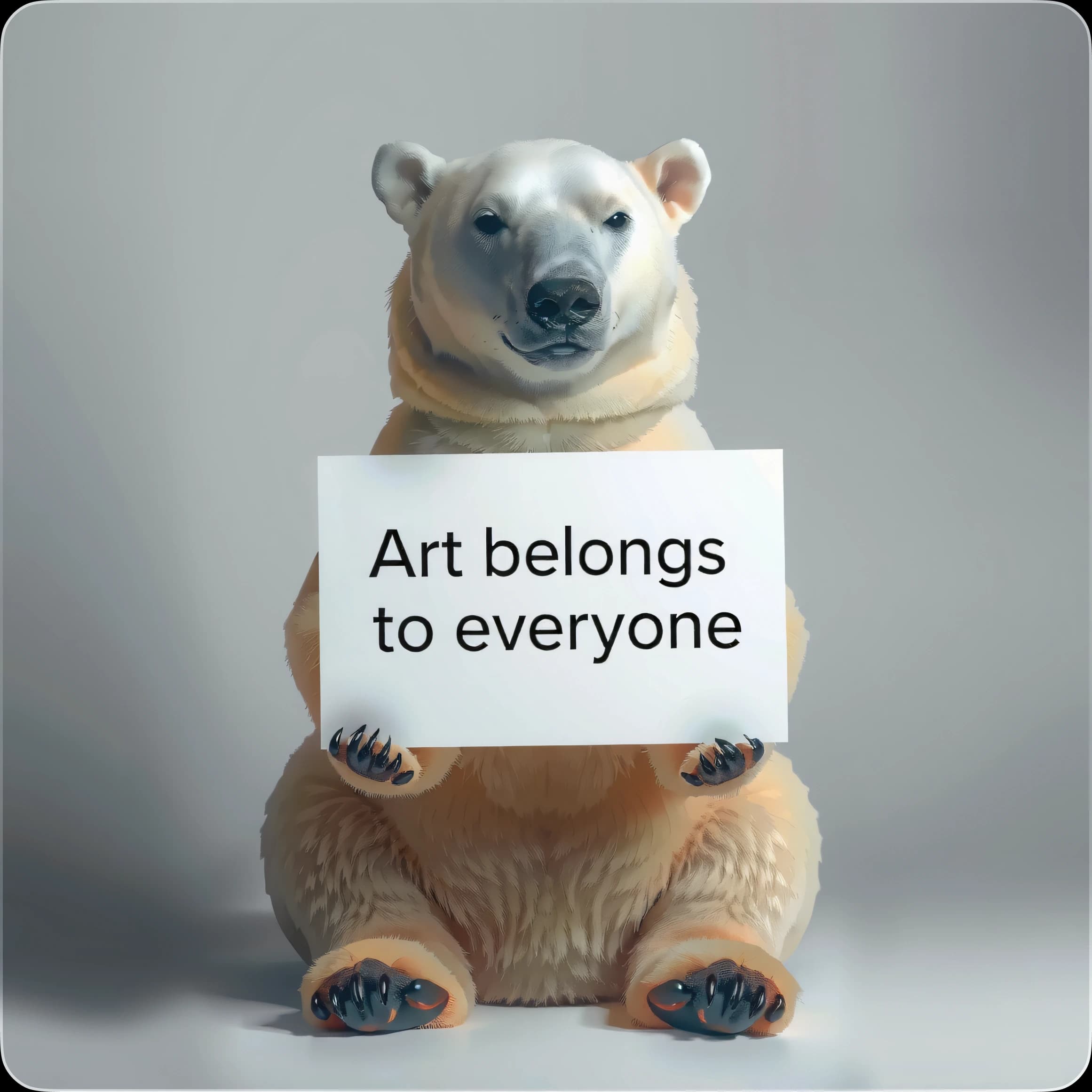 Draw Things 官网的官方示例图，一只举着文字牌的北极熊