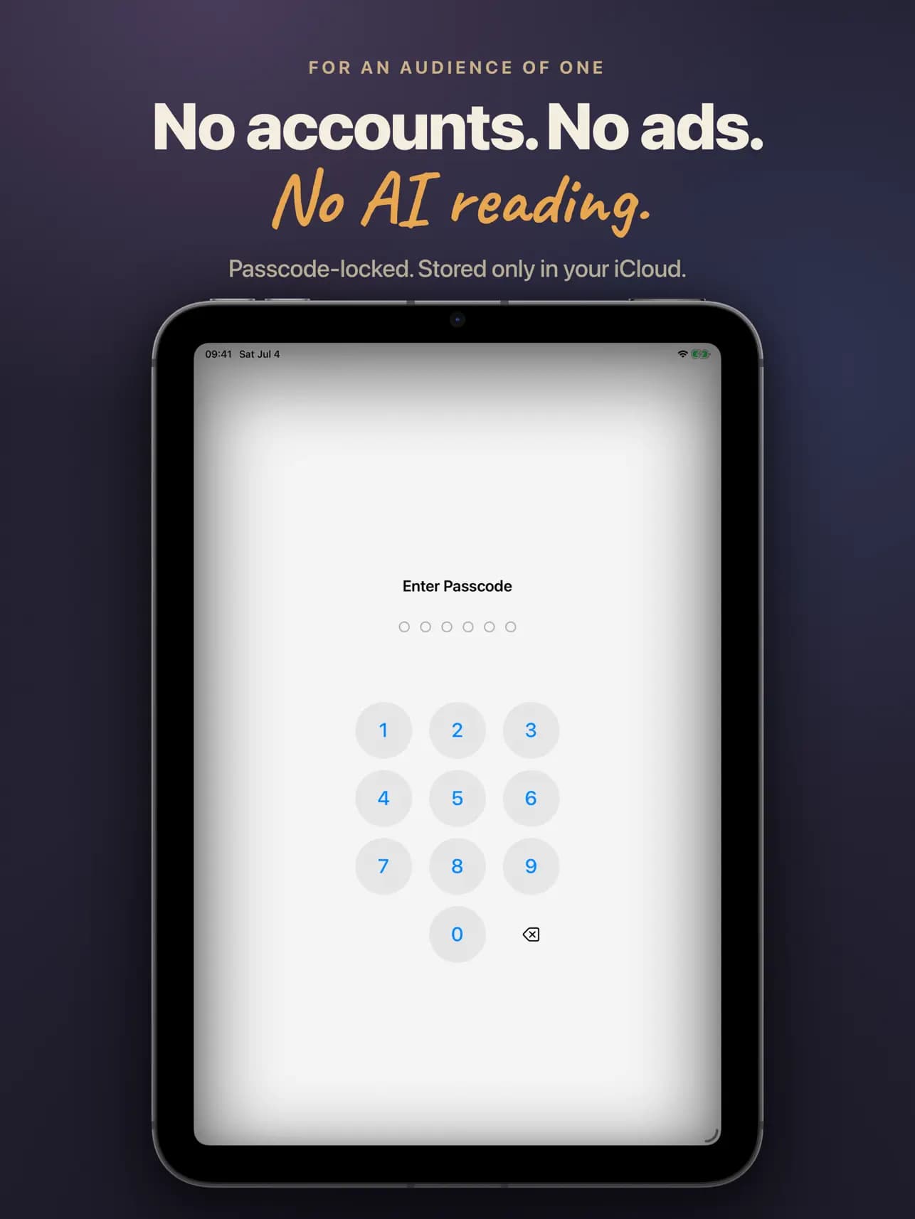 Official Pennen Apple App Store image showing the in-app six-digit passcode screen