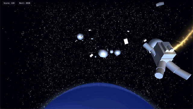 An astronaut, Earth and asteroids in Beam's official game demonstration.
