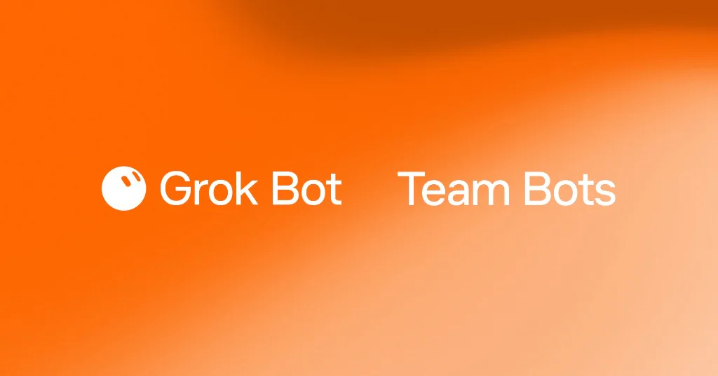 Official orange Grok Bot Team Bots announcement artwork.