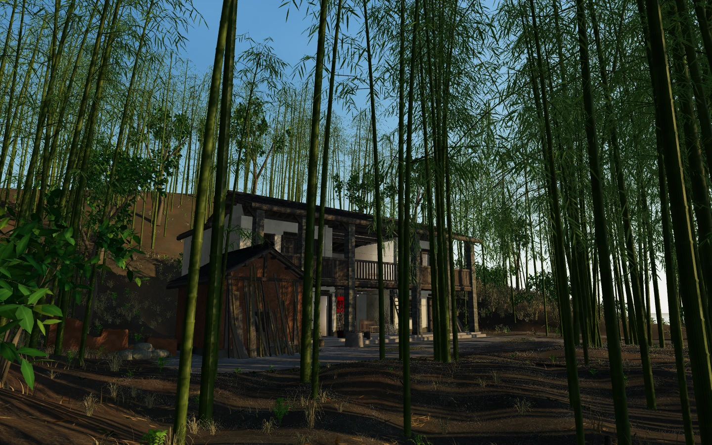 The old house and bamboo grove rendered in the author’s 3D website, not a real-world photograph