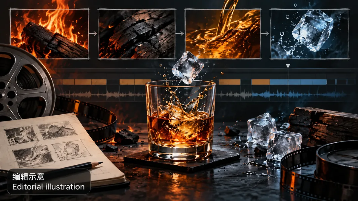 Editorial fire, wood, amber and ice; not original footage or rejected work.