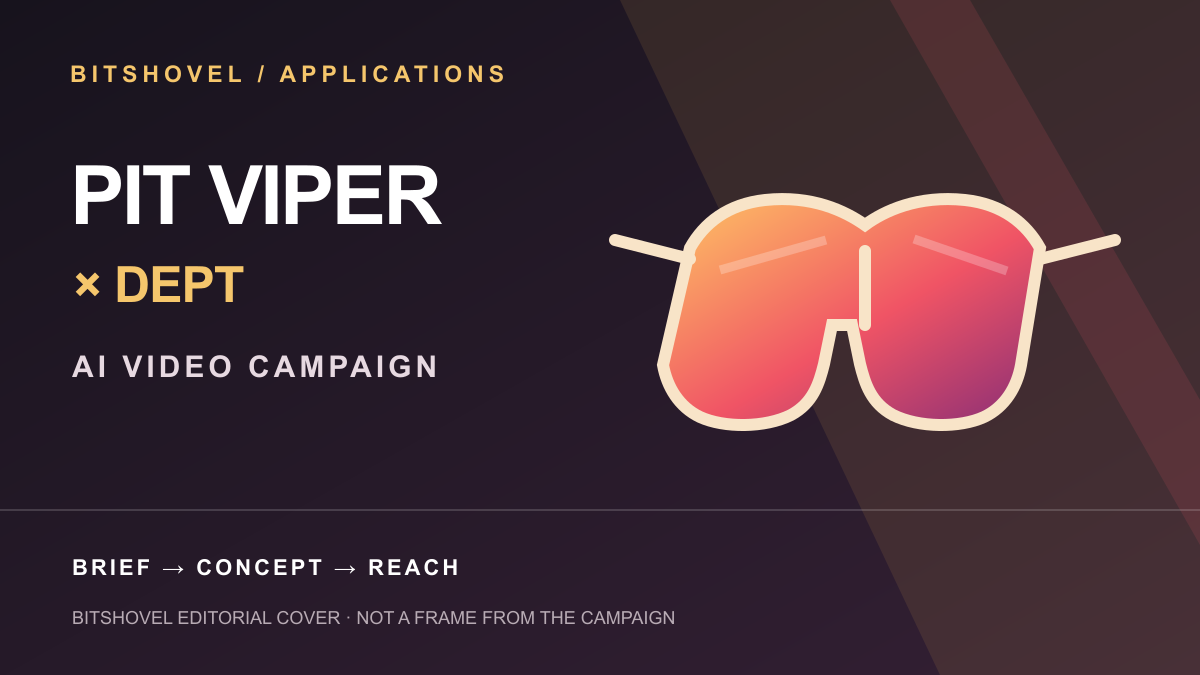 BitShovel typographic cover with an eyewear motif for the Pit Viper and DEPT case; not campaign footage.