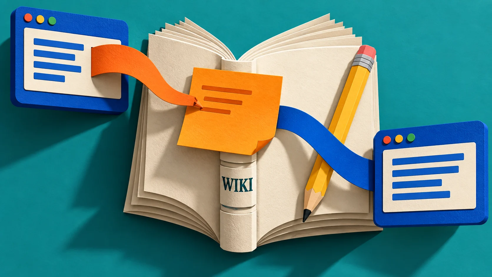 Two browser windows exchange information through a note on a public wiki