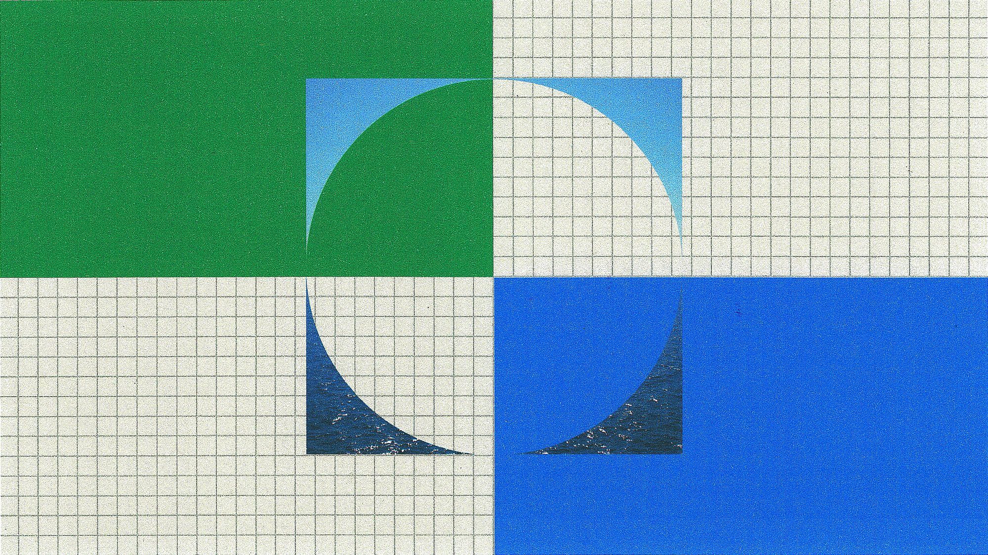The original Anthropic employment-study illustration, combining blue and green geometry with a grid.