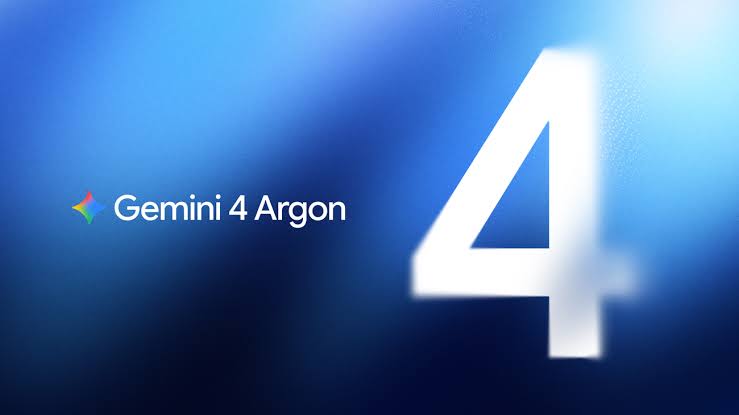 Gemini 4 Argon 官方品牌图：蓝色渐变底上的模型标志与大号数字 4。