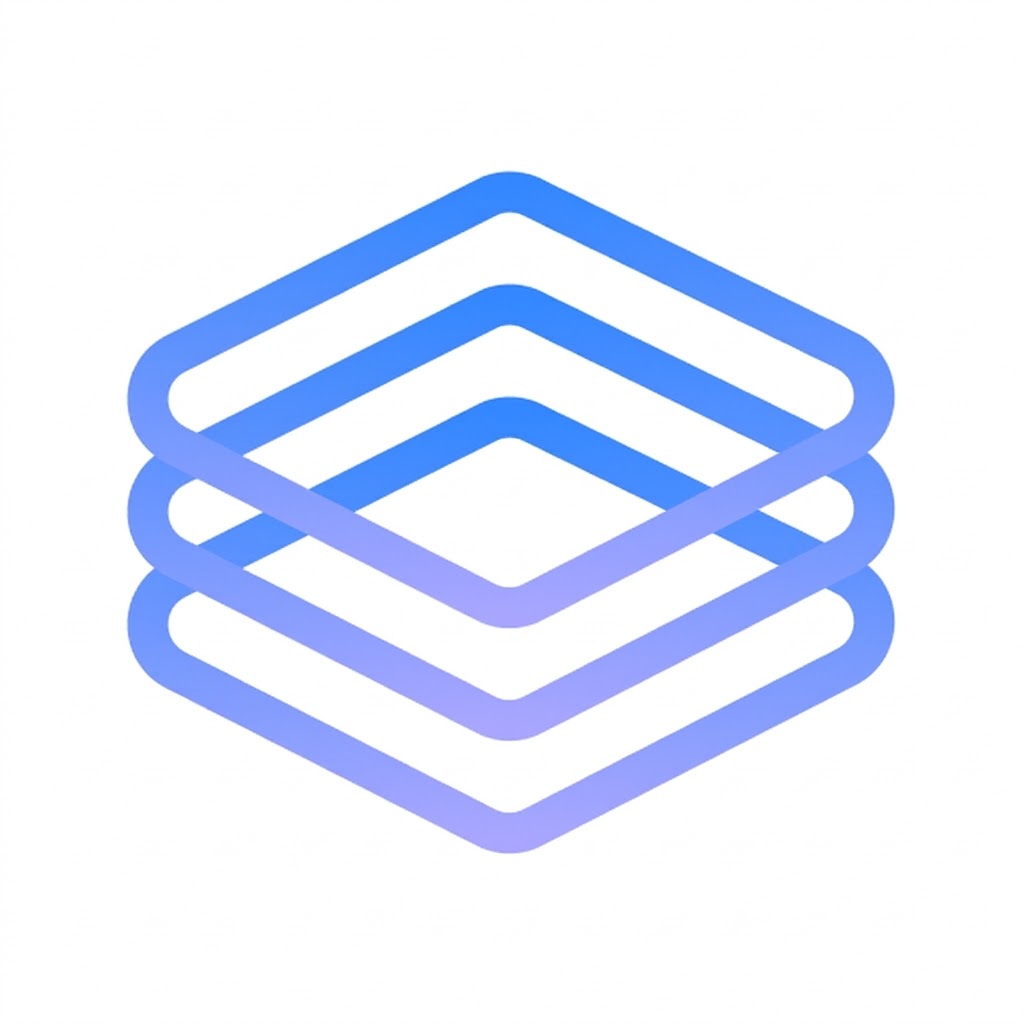 Official Deep Review identity artwork: layered blue and purple outlines on white.