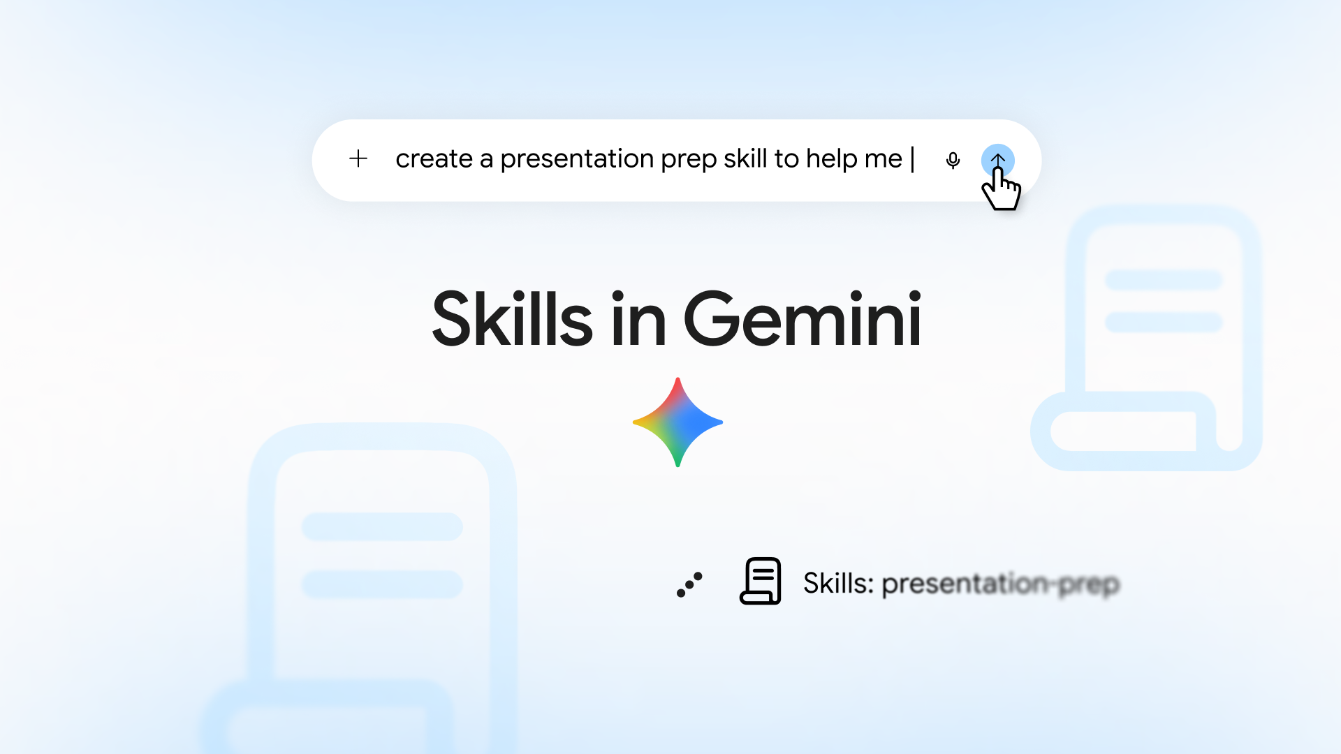 Google's official skills graphic, with a prompt to create a presentation-preparation skill.