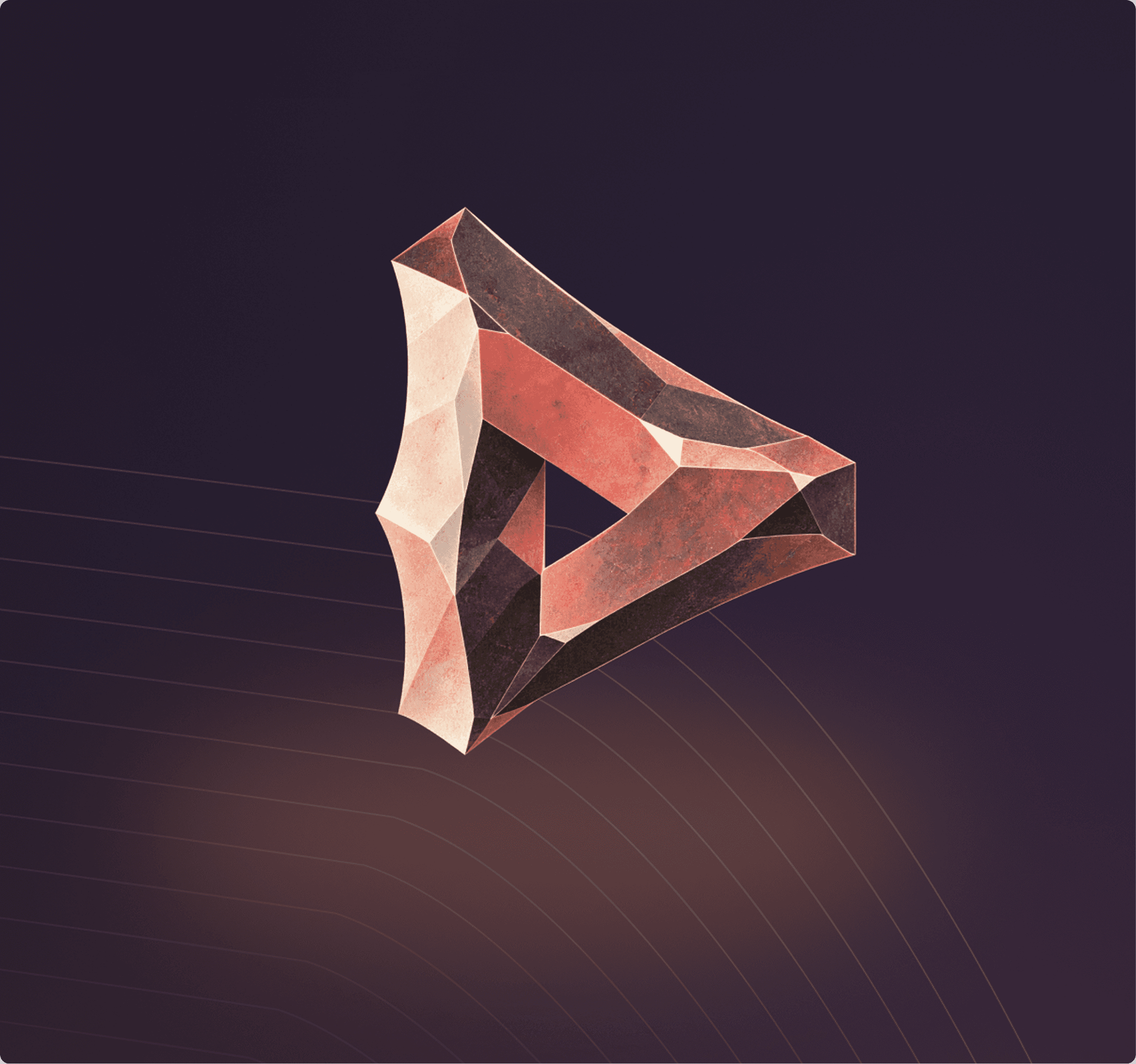 Official Flint launch artwork: an orange three-dimensional triangular stone mark on a purple background.