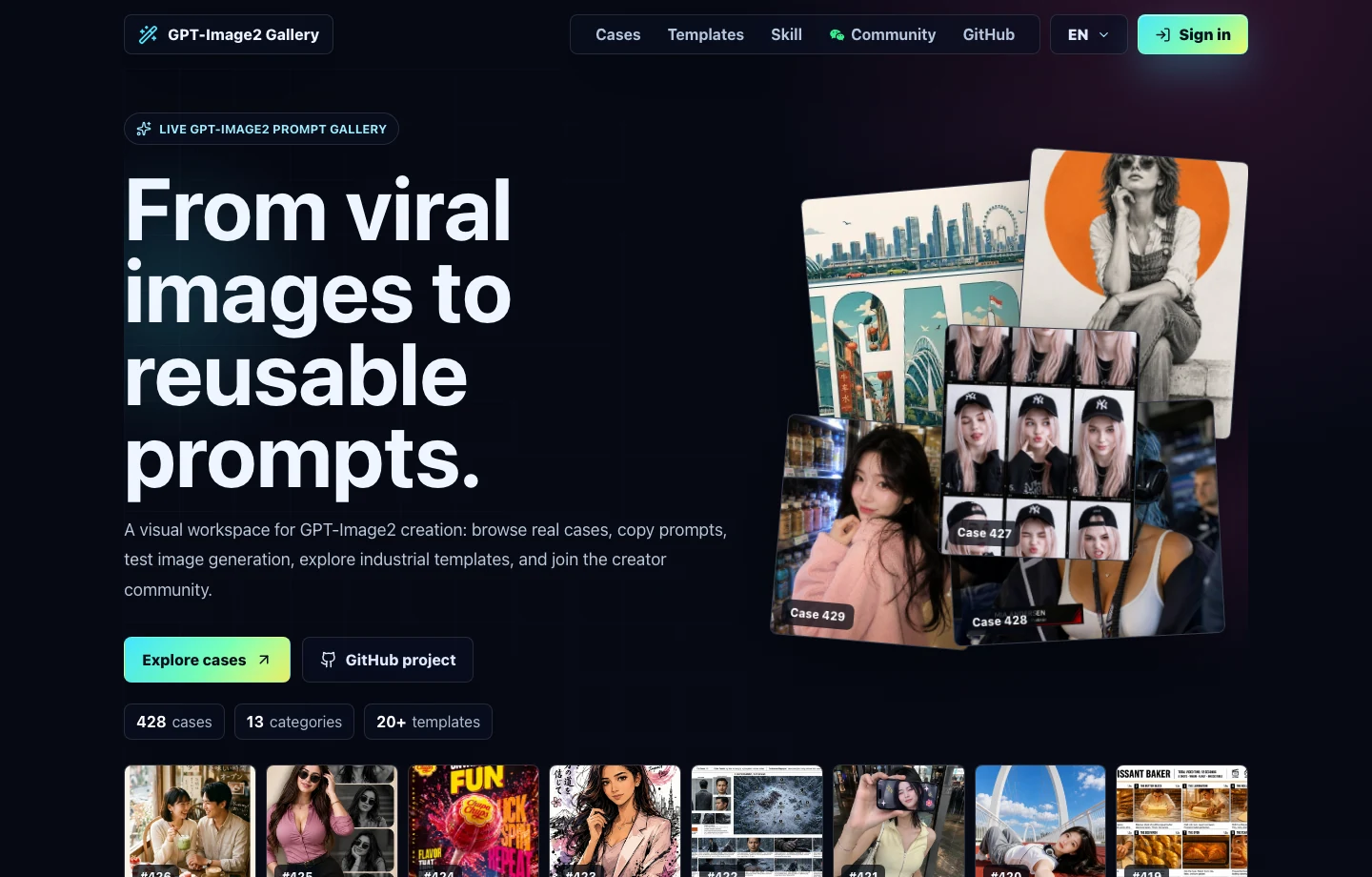 Upstream image showing the case-and-prompt gallery interface, retained without alterations